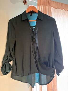 Forever 21 Dark Green Lace-Up Blouse
